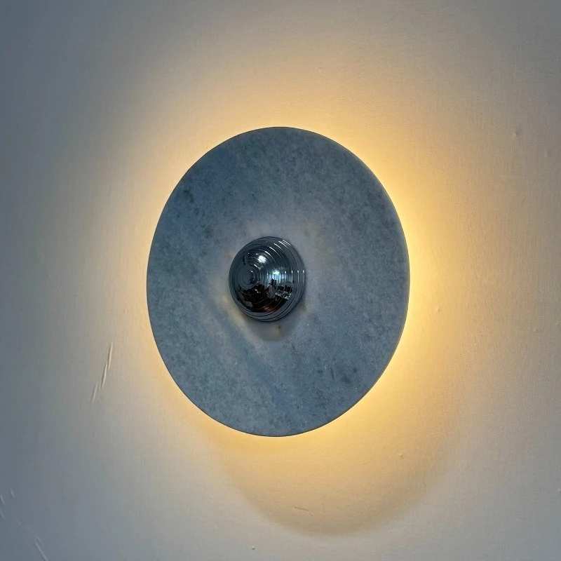 

Italian Minimalist Blue Crystal Marble Wall Sconce, Designer Bedroom Bedside & Living Room Background Corridor Lighting