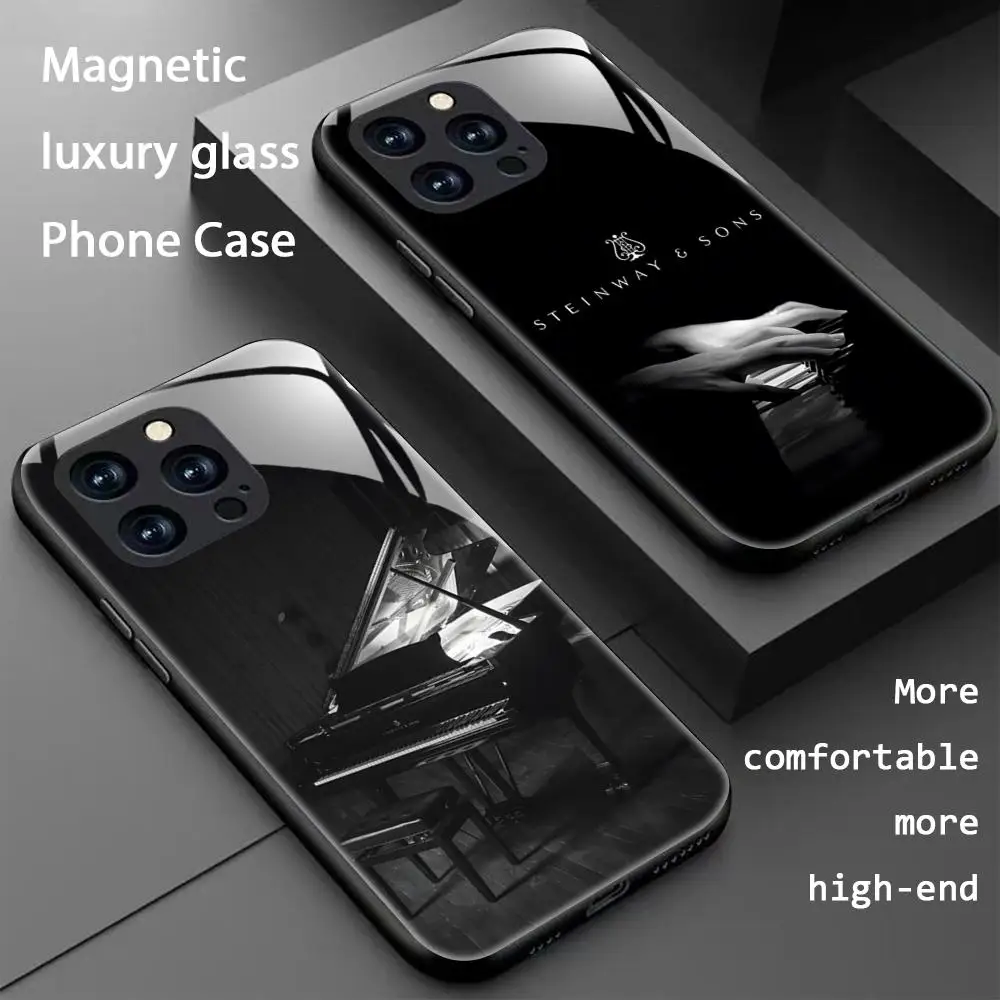 Funda de teléfono con logotipo s-steinway piano marca para iPhone 16 15 14 13 12 11 X XR XS 8 Plus Mini Pro Max funda de teléfono magnética de vidrio