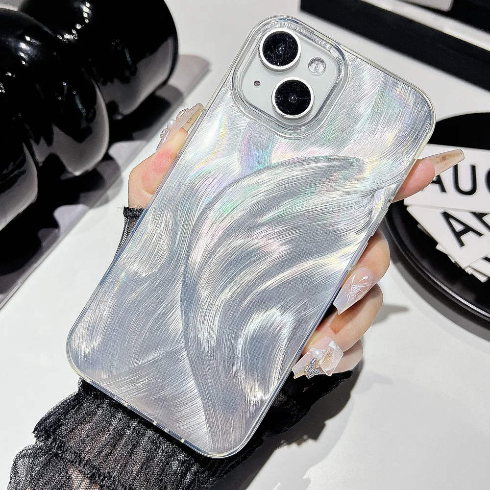 Mode Coole Silber Telefon Fall Für iPhone 17 Pro Max Air 16 15 14 13 12 11 17 Pro Fundas Candy farbe Zurück Abdeckung Feder Textur