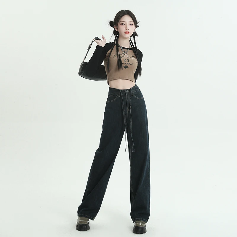 Jeans casual larghi a vita alta con gamba dritta Pantaloni larghi dalla vestibilità rilassata Pantaloni da donna Comfort Streetwear Moda Abito alla moda