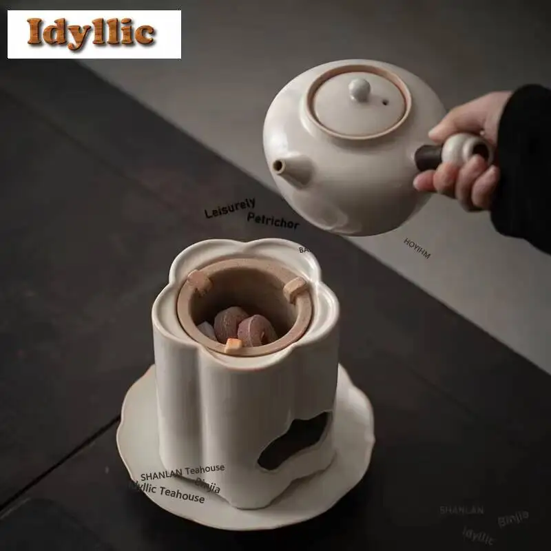 Soda Glaze Charcoal Fire Stove Boiling Water Lifting Beam Pot Coarse Pottery Side Handle Kettle Warmer Tea Furnace Base Supplies