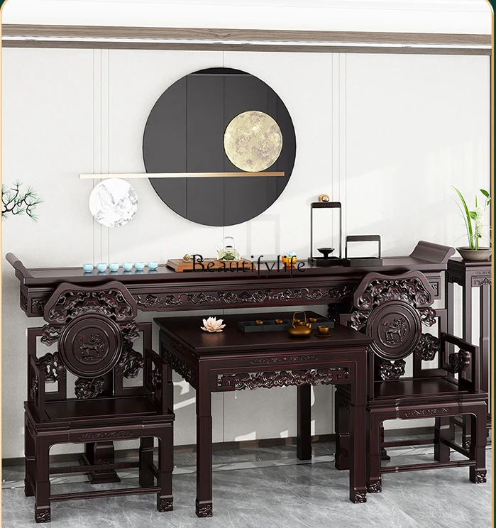 

Gold Rosewood Solid Wood a Long Narrow Table Old-Fashioned Square Table for Eight People Household Altar Buddha Shrine