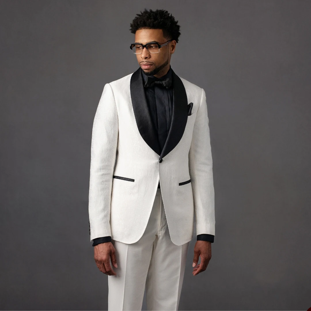 الجاكار الرجال البدلة 2 قطعة السترة السراويل زر واحد أسود شير التلبيب الأعمال سليم صالح الزفاف الرسمي العريس زي أوم