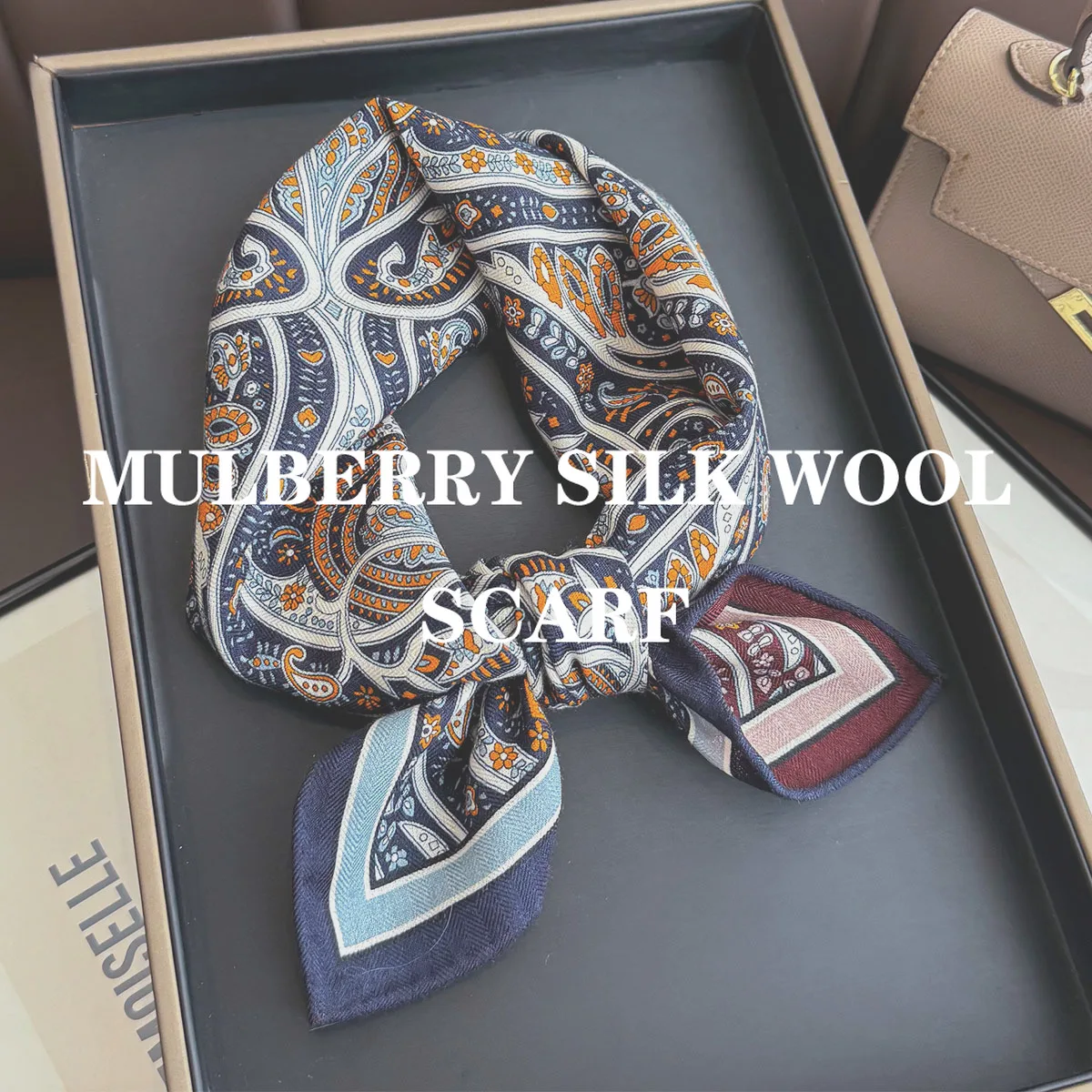 

2026 Женская мода, 100% чистый шелковый шерстяной шарф, бандана, шаль с принтом пейсли, 62 см, квадратные шарфы, хиджабы, платок из пашмины