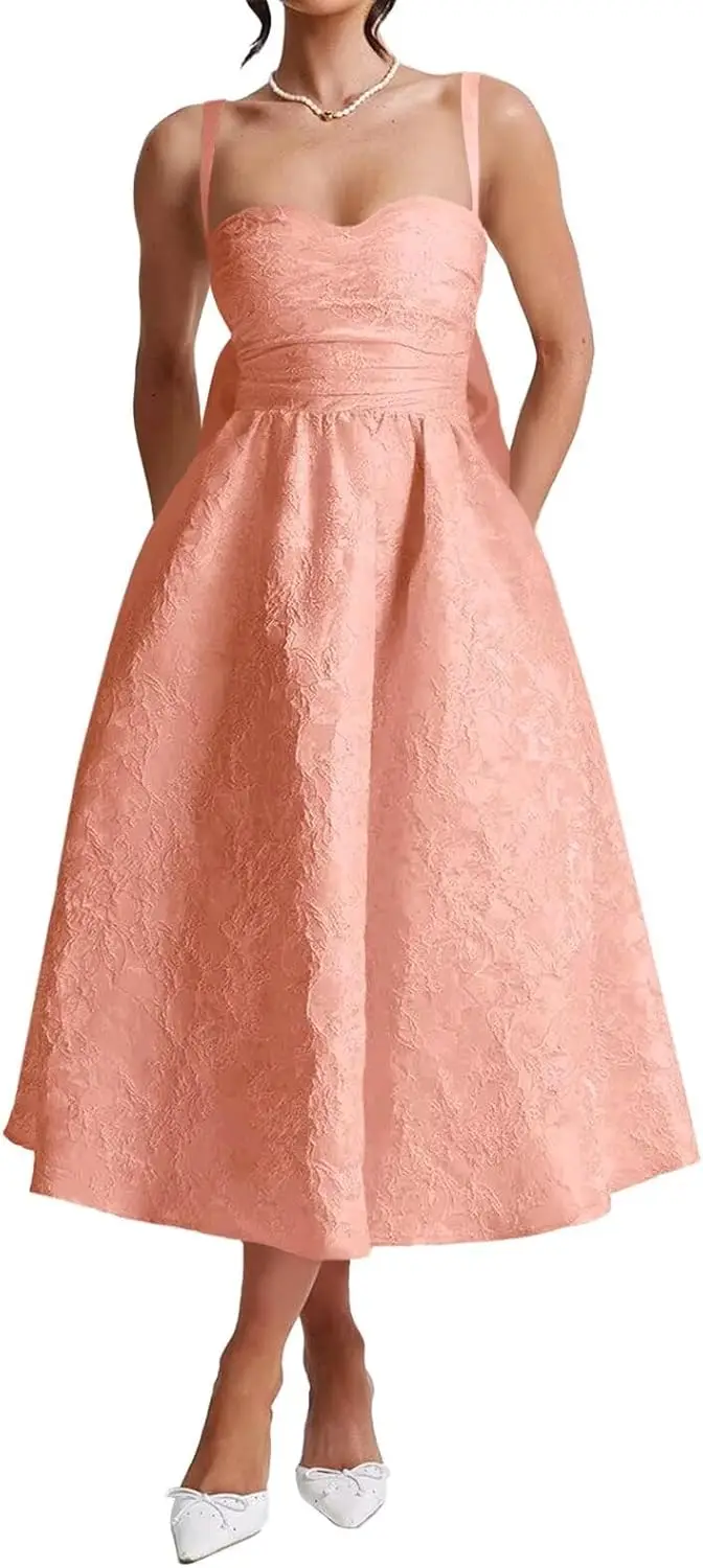 

A Line Cudiew Атласное жаккардовое платье для выпускного вечера с бантом на спине Корсет длиной до чая Вечерние коктейльные платья Вечернее платье Женское элегантное платье