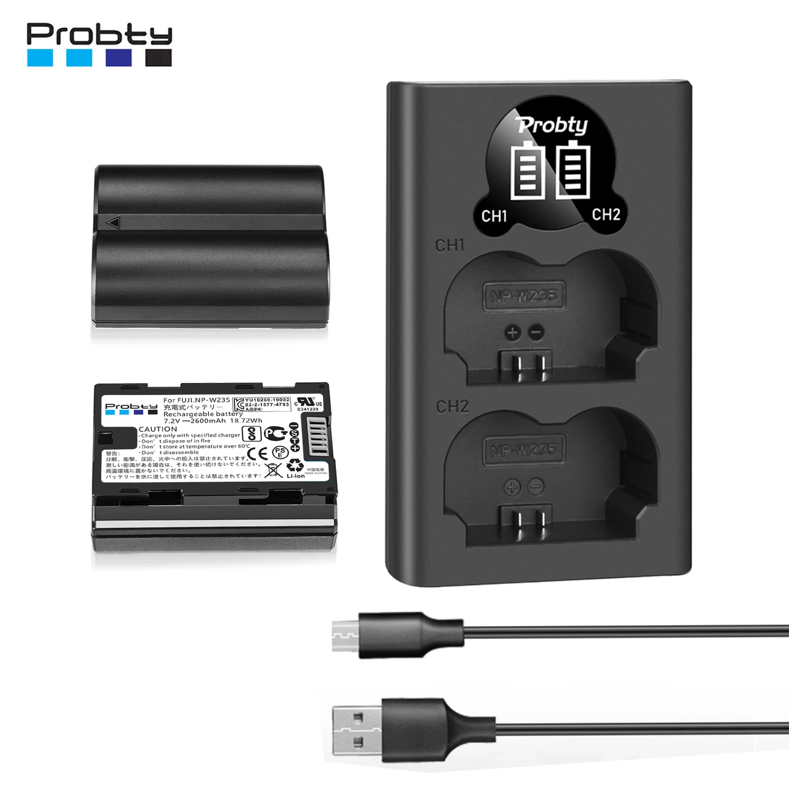 2600mAh NP-W235 NP W235 Battery & Charger for Fujifilm X-T5, X-T4, VG-XT4, X-S20, GFX50S II, GFX100S, X-H2, X-H2S Camera Battery