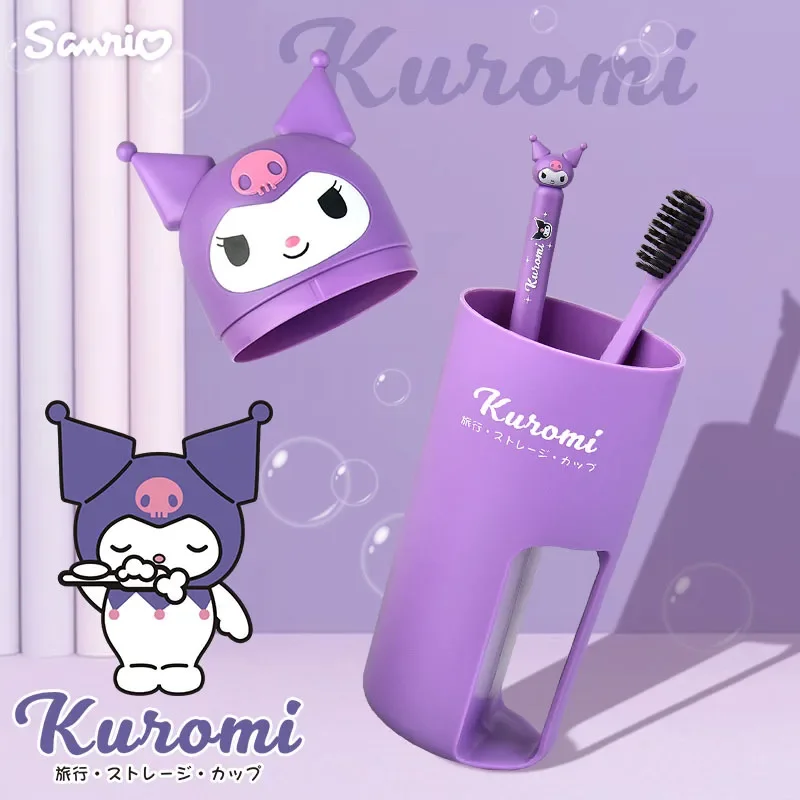 Miniso Kuromi My Melody Cute Cartoon Toothbrush Set Travel Portable Mouthwash Cup Toiletries Oral Cleaning Soft Hairbrush