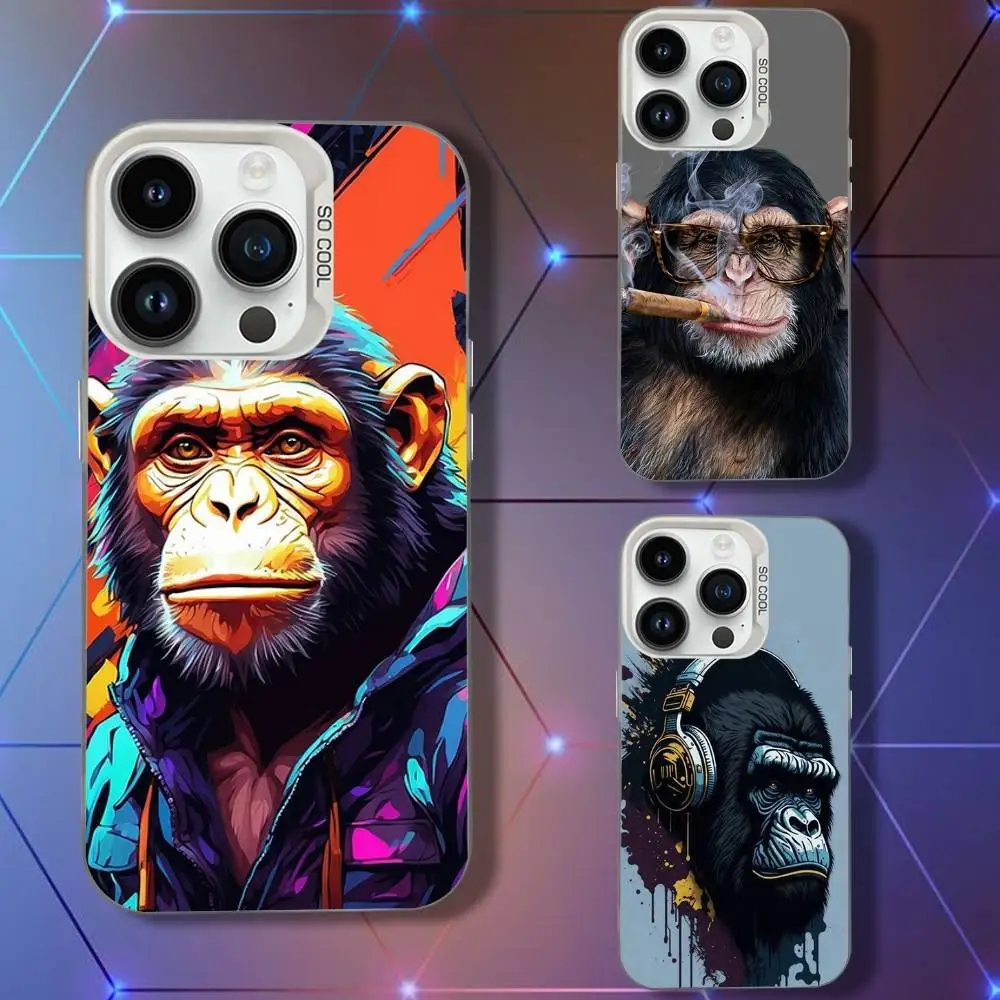

Monkey Gorillas Phone Case For iPhone 16,15,14,13,12,11,Pro,XS,Max,Plus,Mini,SE White Candy Matte Shockproof Cover