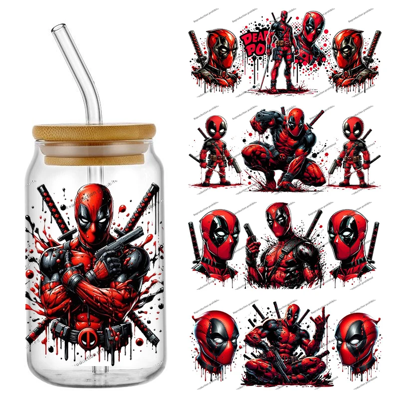 Miniso Deadpool الكرتون أبطال تصميم UV DTF ملصق ل 16oz كوب التفاف نقل ملصق مخصص شعار DIY ذاتية اللصق #1