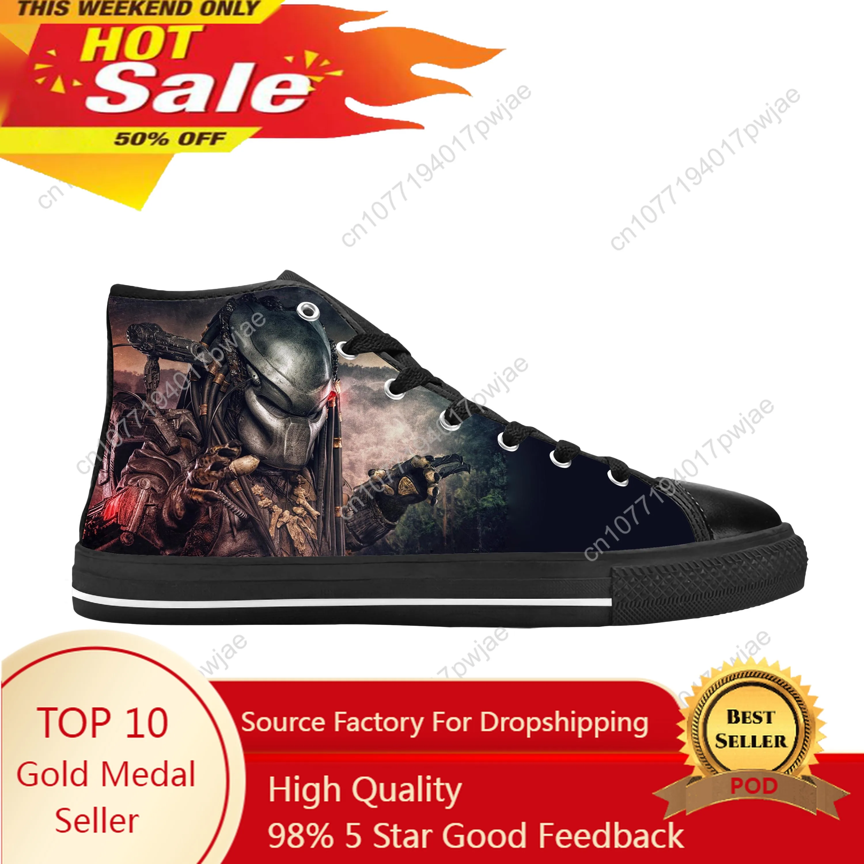 The Predator Alien Movie Horror Scary Predators Casual Cloth Shoes High Top Comfortable Breathable 3D Print Men Women Sneakers