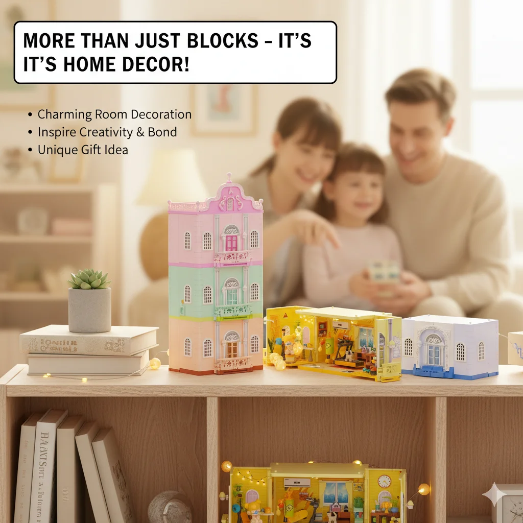 DIY Building Blocks Dollhouse Castle Puzzle Toy Multi-Layer Stacking Rooms With Lighting For Girls Role Play Birthday Gift Decor