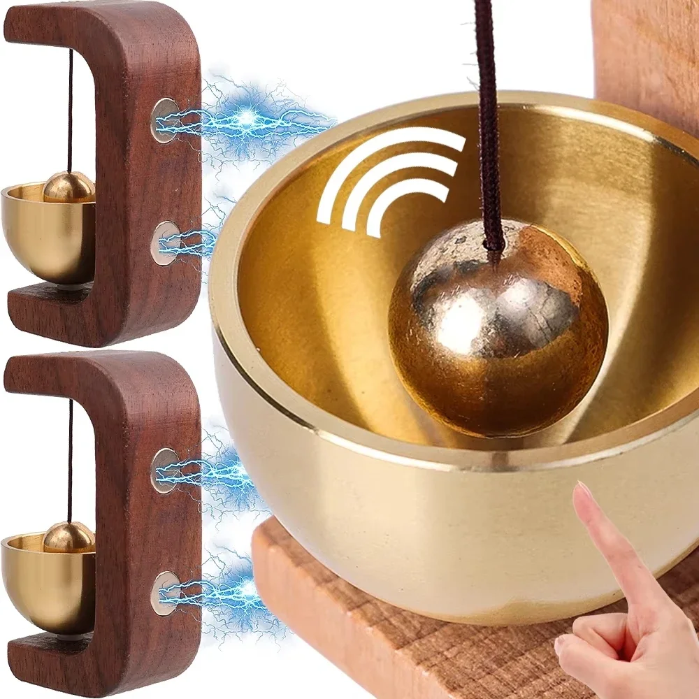 Magnetic Wood Doorbell Chime Hanging Wooden Wind Chimes Copper Bell Walnut Windbell Doorbells Vintage Door Bell Home Decorations