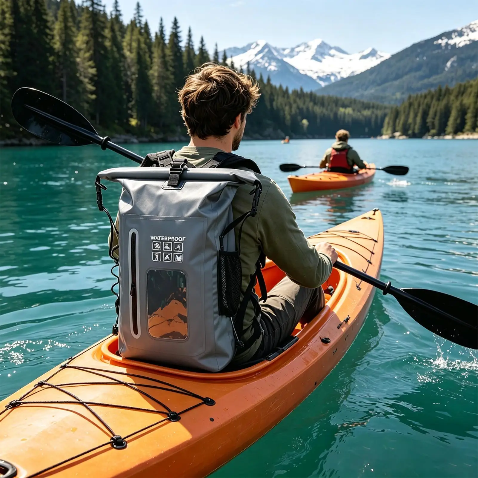 Wasserdichter Trockensack-Rucksack mit großem Fassungsvermögen, Roll-Top, leichter, wasserdichter PVC-Tagesrucksack für Männer und Frauen, zum Rafting und Kajakfahren – Detail 2
