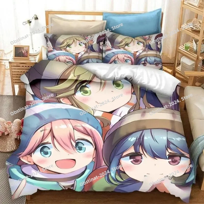 

New 3D Print Anime Yuru Camp Bedding Set Duvet Covers Pillowcases 3 Piece Comforter Bedding Sets Bedclothes Bed Home Textiles