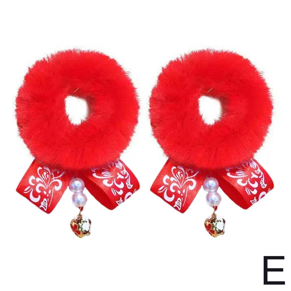1Pair Tassel Big Red Cute Chinese-style Hair Accessories Performances Loops Children’s Hair New And Day Year Imitation Rabb B9N6 image 3