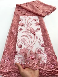 Tessuto di pizzo di Tulle africano 5 yarde tessuto di pizzo di Tulle di paillettes nigeriane di alta qualità per cucire abito da sposa donna panno fai da te F3733