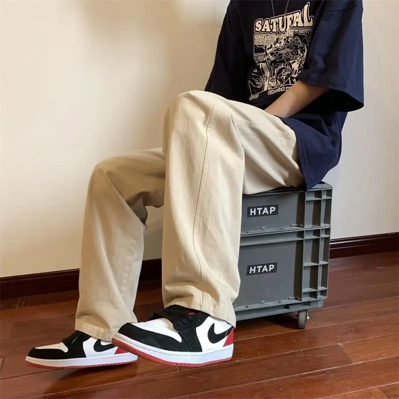 

Summer Straight Casual Pants for Men Loose Versatile Japanese Hong Kong Style Work Clothes Wide Leg Long Pants Sun Protection