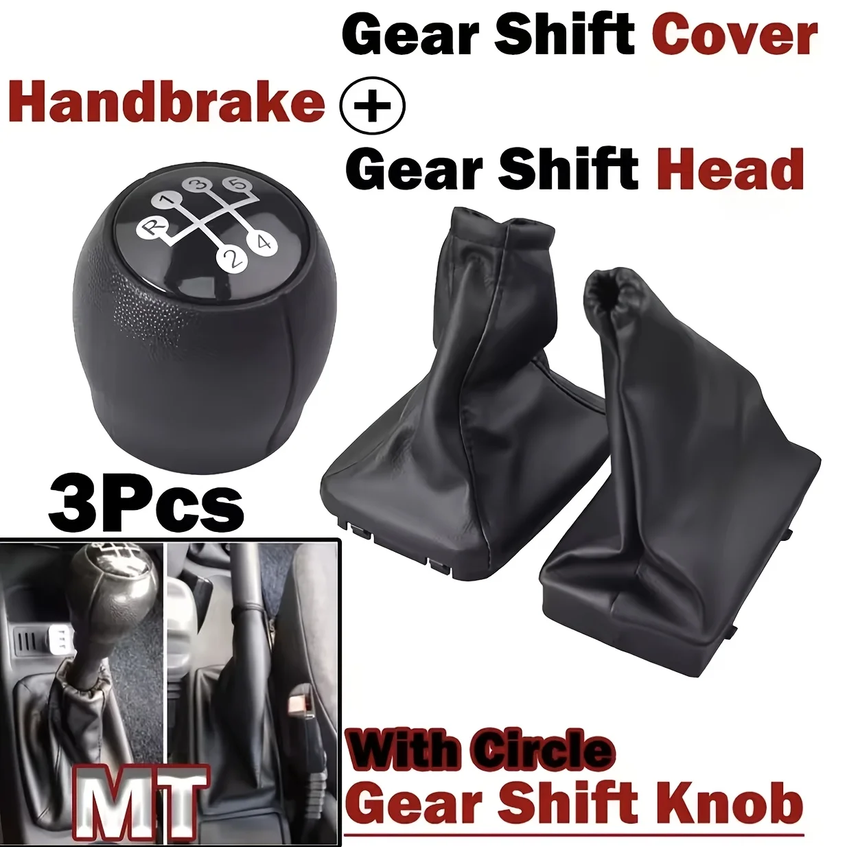 3Pcs 5 Speed Gear Shift Knob PU Leather Boot Handbrake Cover for Opel Corsa C 2001-2006 Tigra B 2004-2012 Combo C 2001-2011