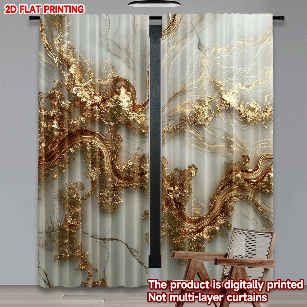 

2D flat printing 2pcs Happy Valentine's Day Party Curtain Modern Abstract Luxury Marble Gold White Digital Printed Polyester