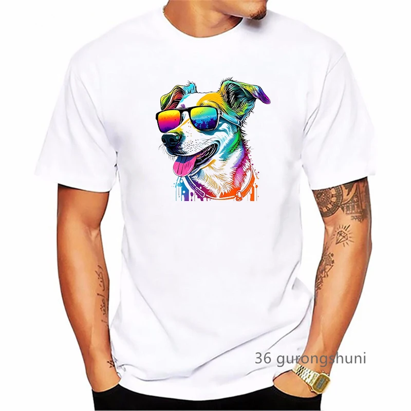 Camiseta colorida do cão de Kawaii dos homens, T-shirt impressão Pug, Yorkshire Terrier, Chihuahua, Retriever, Pomeranian, Papillon, Shih Tzu