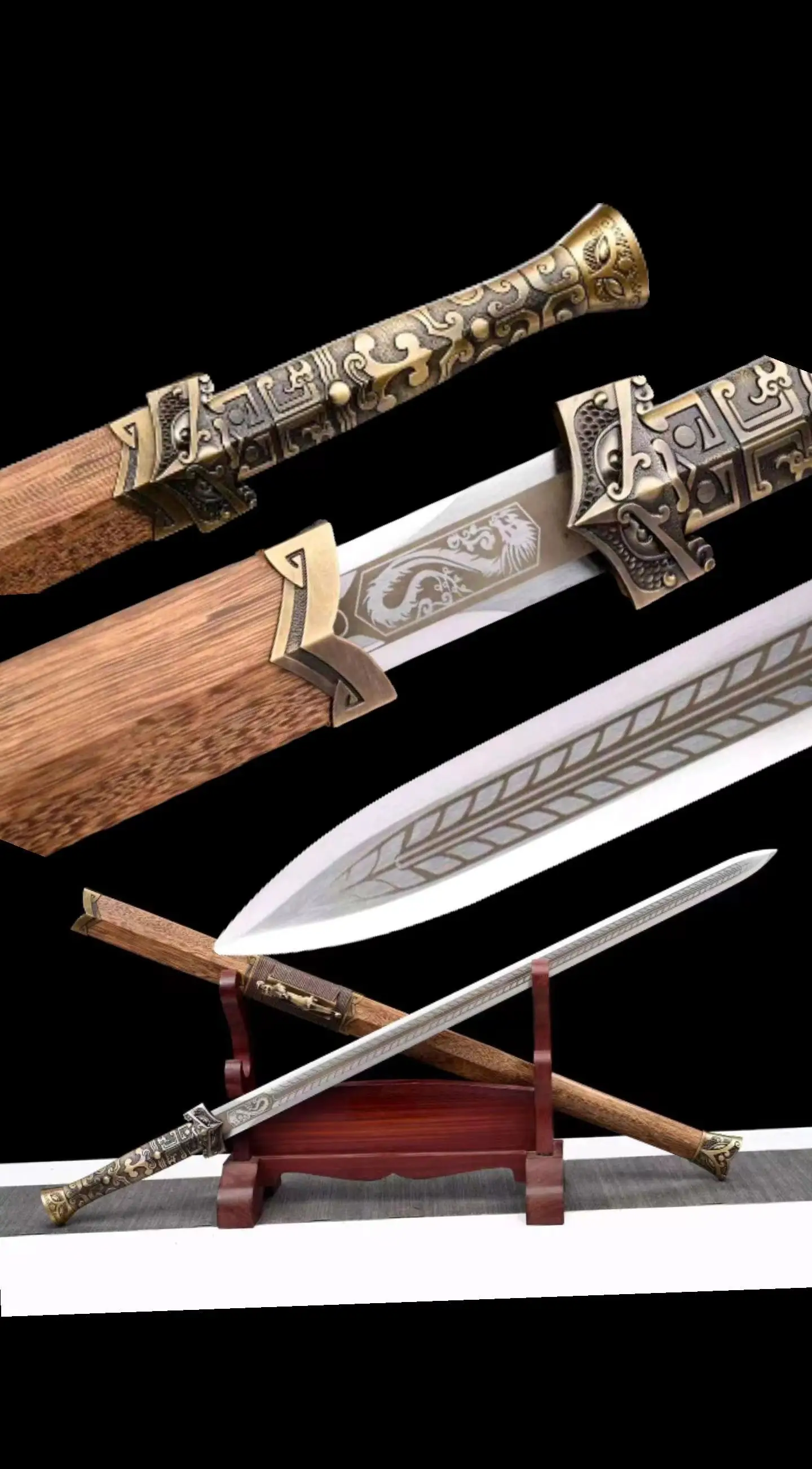 

Ancient Style Battle Sword, Cheng-ying jian, Handmade Multi Refined High Manganese Steel Blade, Metal Integrated Handle,Unsharp