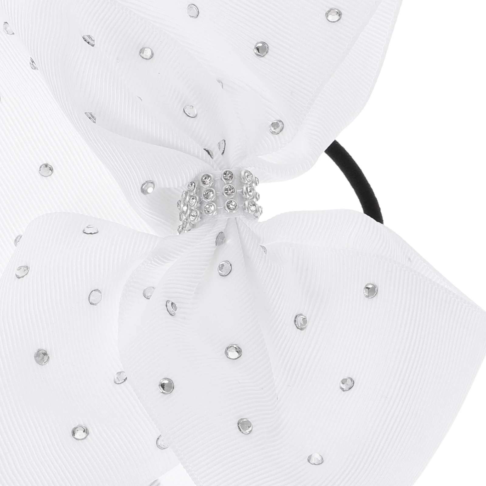 

6Pcs Large Rhinestone Cheer Bow White Hair Ties 7 Inch Soft Ribbed Fabric Cheerleading Dance Performance Party Accessories