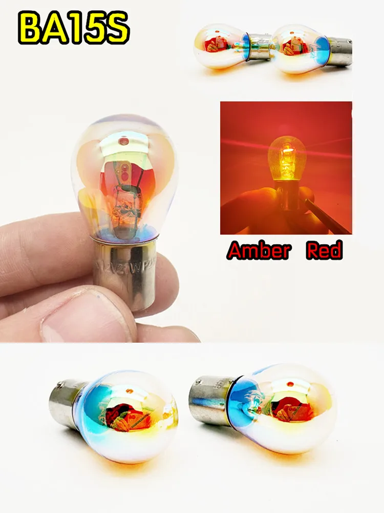 

2X P21W Bulb Plasma multicolored yellow coating Socket Filament 21W Ba15s 1156 Car Light Bulb Driving taillights 12V Amber red