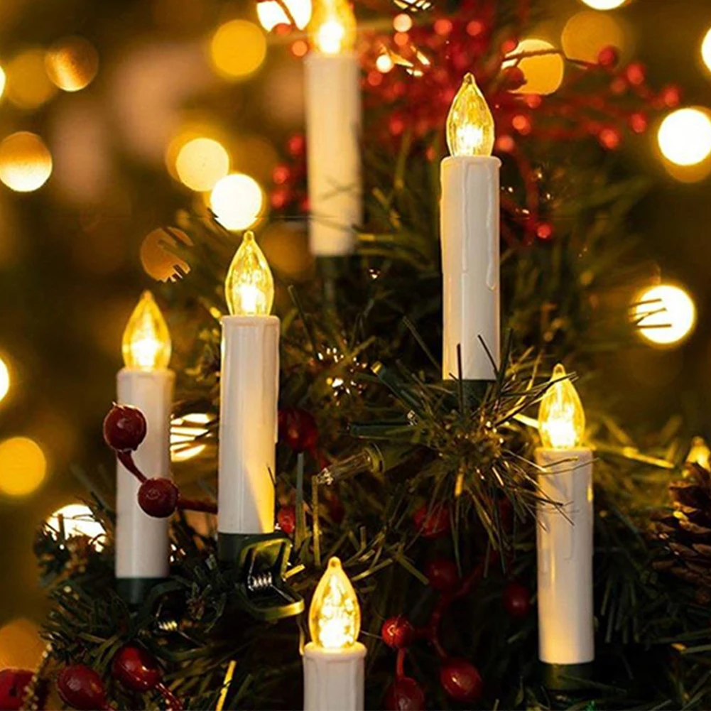 10PCS Mini Dimmable Electric Fake Wax Light with Clips Christmas Tree Decor Christmas Tree Candles for Stick Candlestick/Wreath