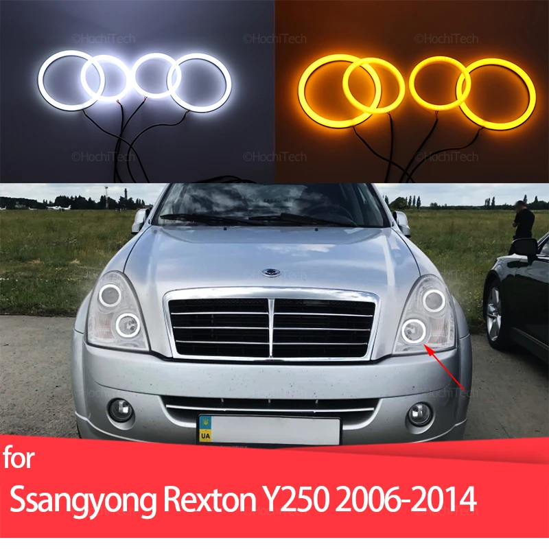 Dual Color White Yellow  Rings Cotton Light LED Angel Eyes Kit For Ssangyong Rexton Y250 2006-2014 Car-styling Accessories