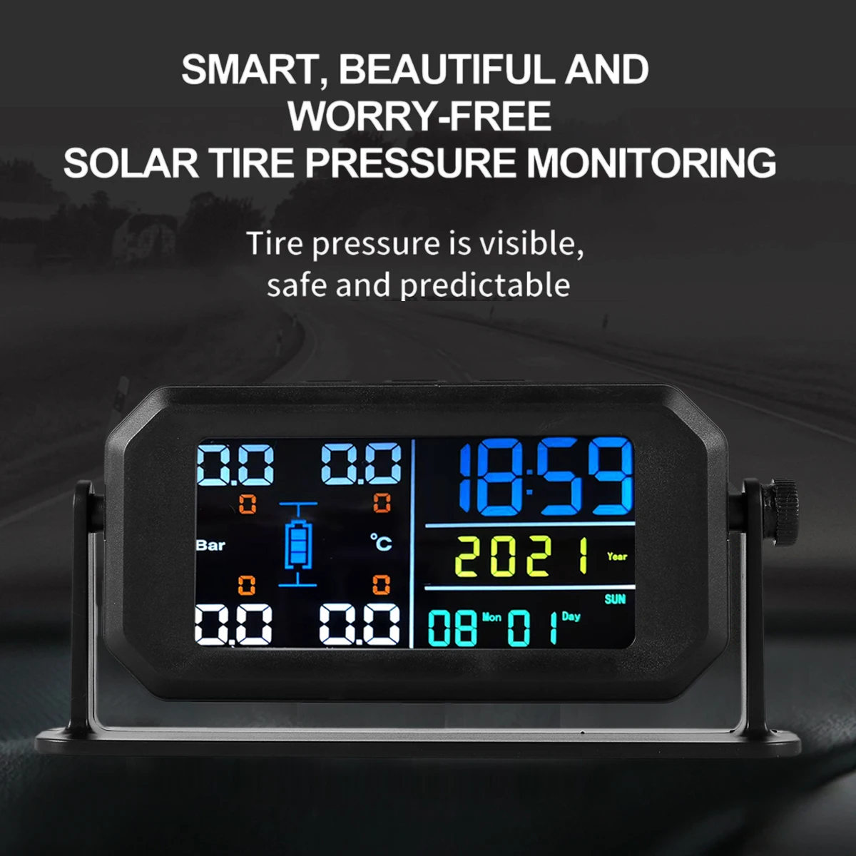 Tire Pressure Monitoring System Solar & USB Powered Tire Pressure Monitor IPX7 Waterproof Real-Time Tire Pressure Sensor