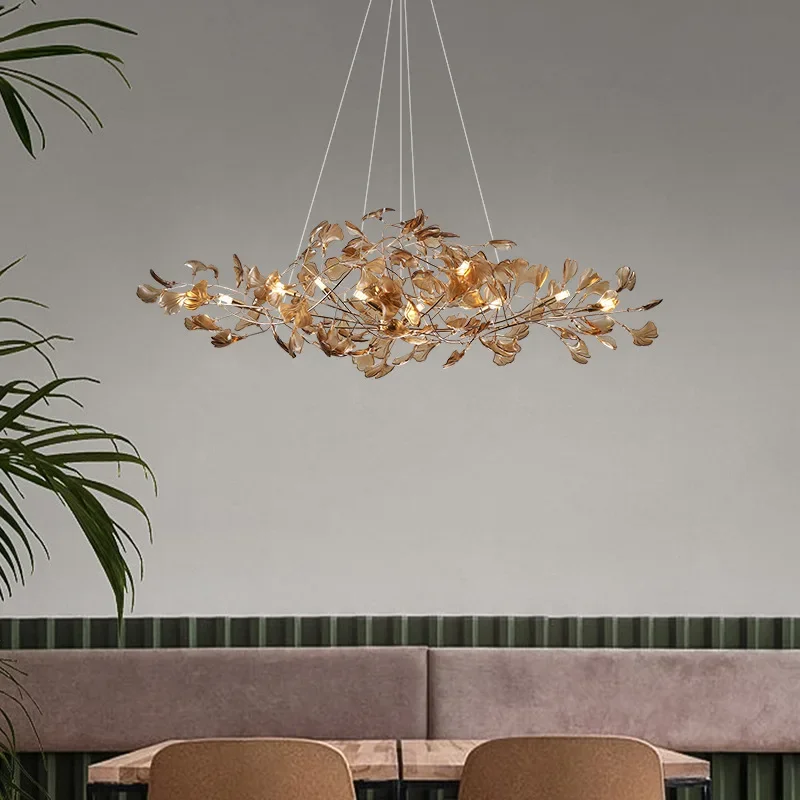 

Colored Ginkgo Leaf Restaurant Pendant Light Luxury and High end Designer Lighting Fixture Duplex Building Villa Living Room Sho