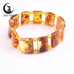 Hot Natural Amber Bracelets Square Beads Strand Rose Quartz Purple Amethyst Rectangle Opal Beads Bangle Women Fine Jewelry Gifts