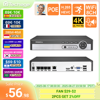 Techage 8CH 4K POE NVR 8MP 5MP 4MP H.265 Network Video Recorder 2-Way Audio Face Tracking for Surveillance System Security Camer