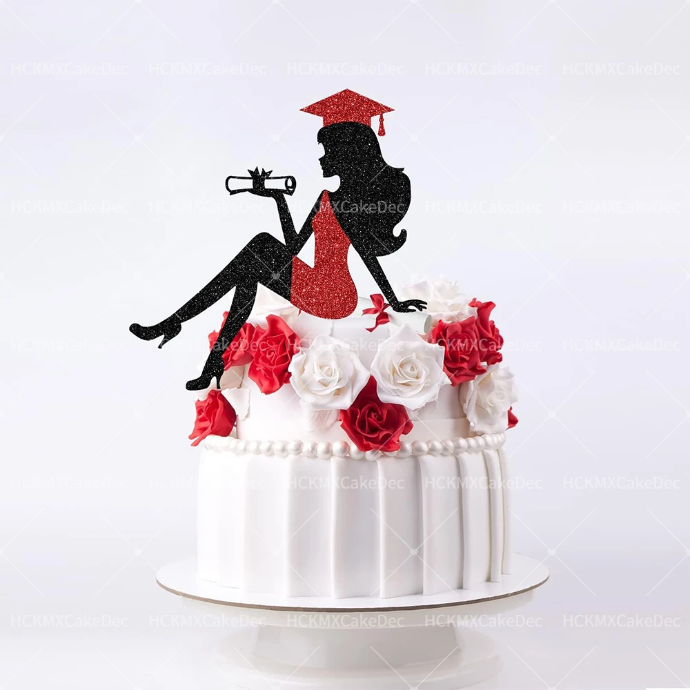 5 個/1 個ハイヒール女性卒業ケーキトッパーグリッター卒業ケーキ卒業証書卒業ケーキ卒業テーマパーティーサプライ