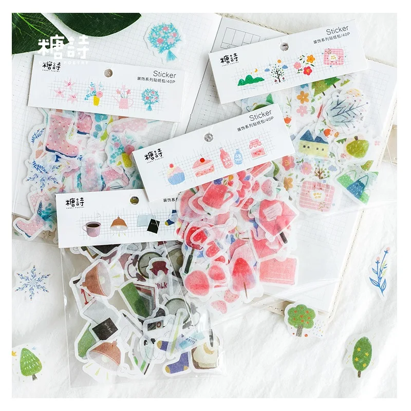 40 Pcs/Set Lovely Plant Flower Series Paper Sticker Cartoon Decorative DIY Scrapbooking Stick Label Diary Stationery