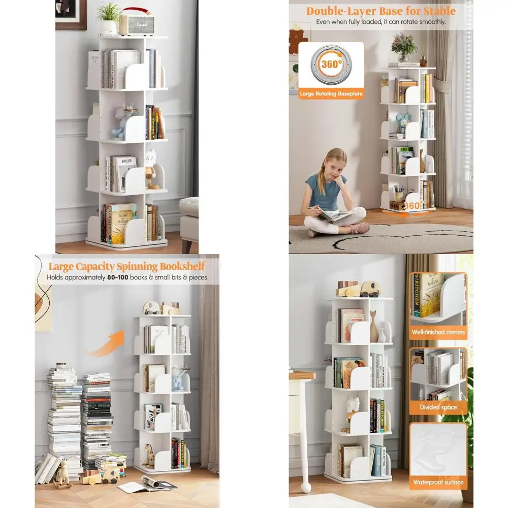 Libreria girevole compatta a 4 livelli per bambini, espositore angolare per piccoli spazi, spazio di archiviazione dal pavimento al soffitto