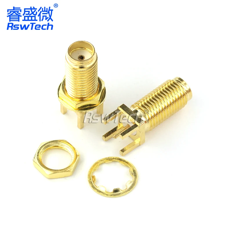 5PCS SMA SMA-KE PCB Female connector Striaght 28.5MM Female Jack Adapter Solder Edge PCB Mount RF Copper Connector Plug Socket