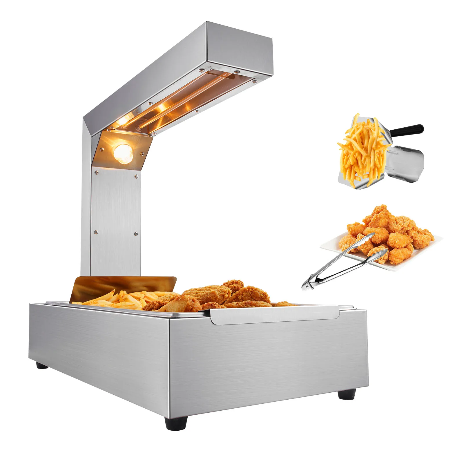 VEVOR French Fry Food Warmer, 750W Commercial Food Heating Lamp, Electric Stainless Steel Warming Light Dump Station, for Buffet