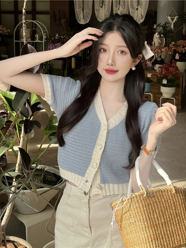 

Sweaters Jumpers Cardigans Womens Cotton Woman Short Sleeve Lyocell Blend Fancy Button Regular Fit School Tour Practical Durable