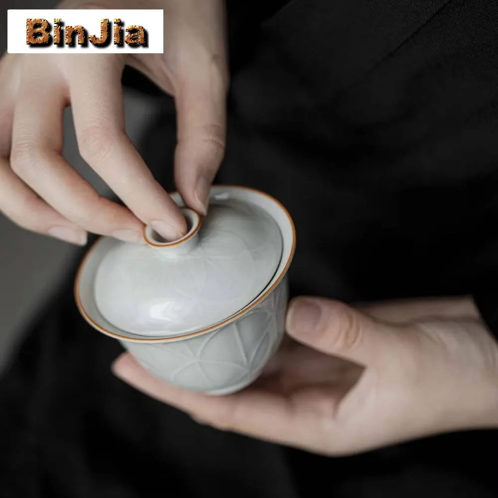 100Ml Handmade Relief Lotus Ceramic Gaiwan Zen Tea Tureen Household Maker Cover Bowl Services Accessories Collection