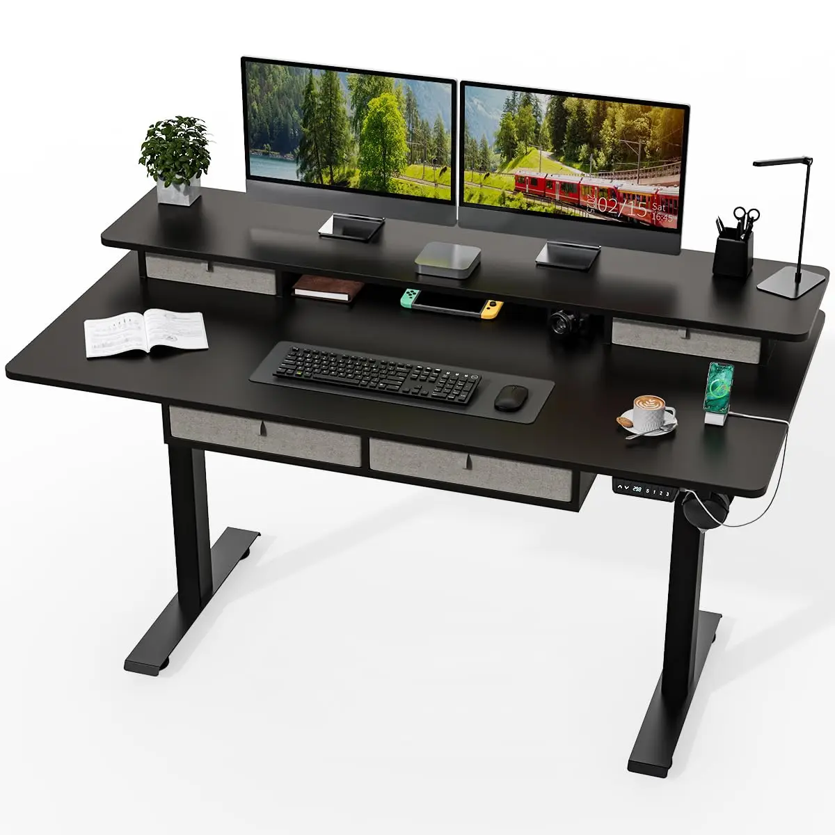 Electric Standing Desk with 4 Drawers, Height Adjustable 63