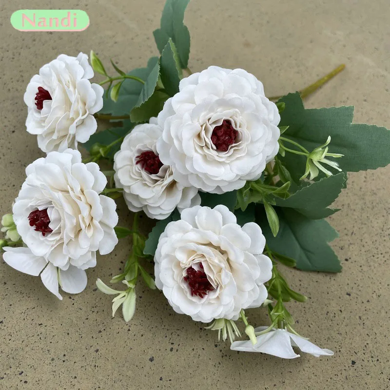 5-köpfige künstliche Ruyi-Rosen im europäischen Stil, elegantes Design, langlebig, für Heimdekoration, Hochzeitssträuße & Party-Tischdekorationen