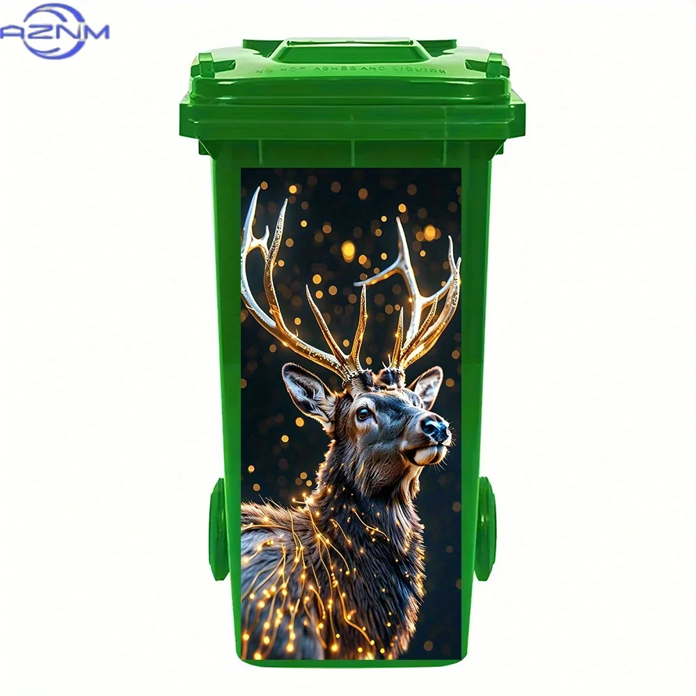 1pc Golden Glow Deer Head Trash Can Sticker - Elegant Waterproof PVC Decal for Garbage Bin, Wall Art (30.99x70.0cm), Matte Fin