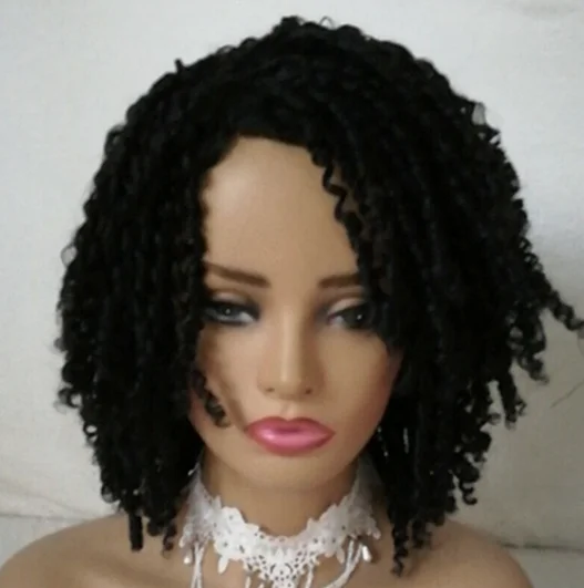 Short Dreadlock Wig Black Synthetic Faux Locs Wig Braiding Crochet Twist Wigs