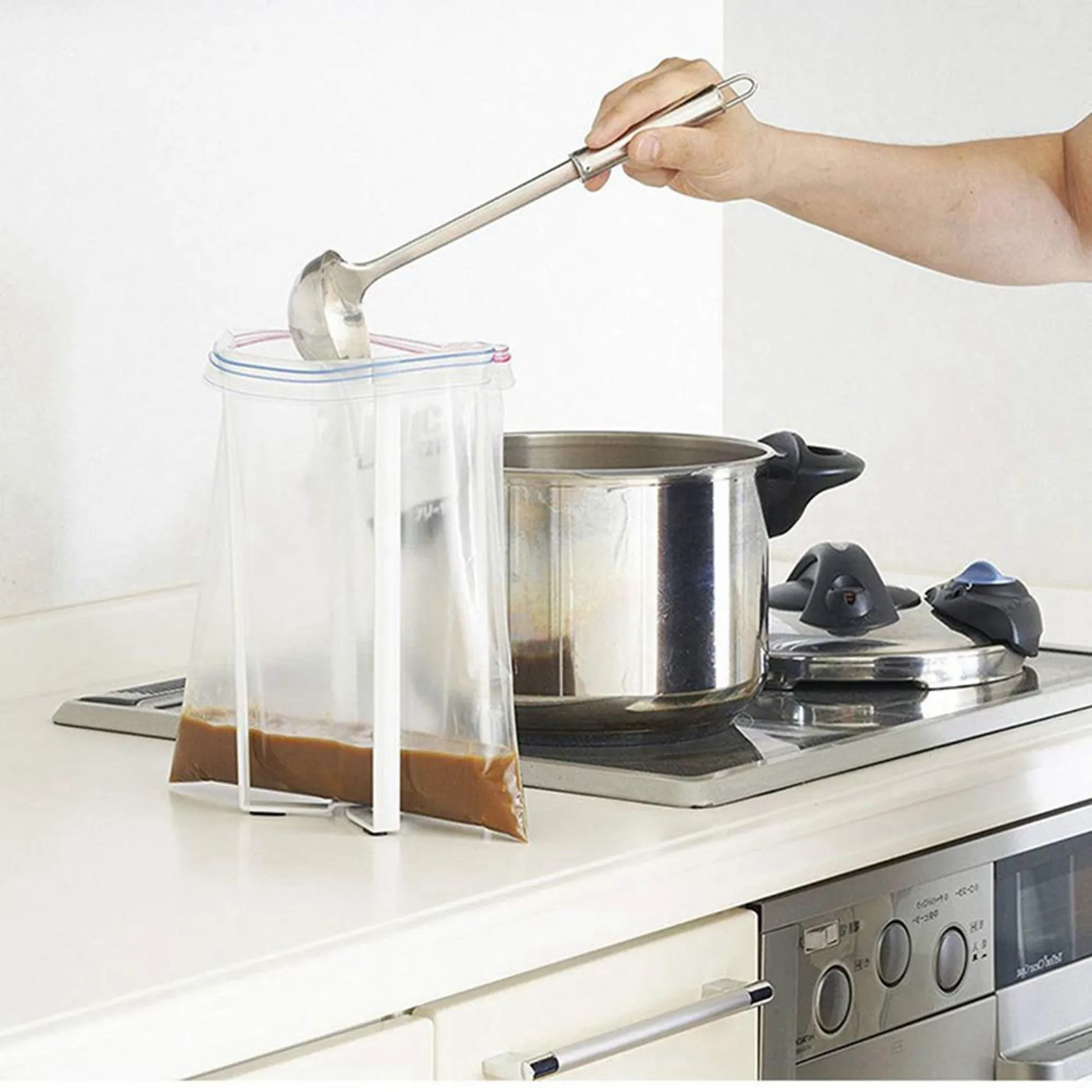 رف تجفيف الزجاجات، حامل مجفف الأكياس البلاستيكية الموفر للمساحة، حامل القمامة، رف تجفيف متعدد الأغراض، أبيض 2 قطعة