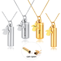 Custom Stainless Steel Cremation Jewelry Cylinder Urn Necklace with Angel Charm Necklace for Ashes Memorial Ash Keepsake Jewelry
