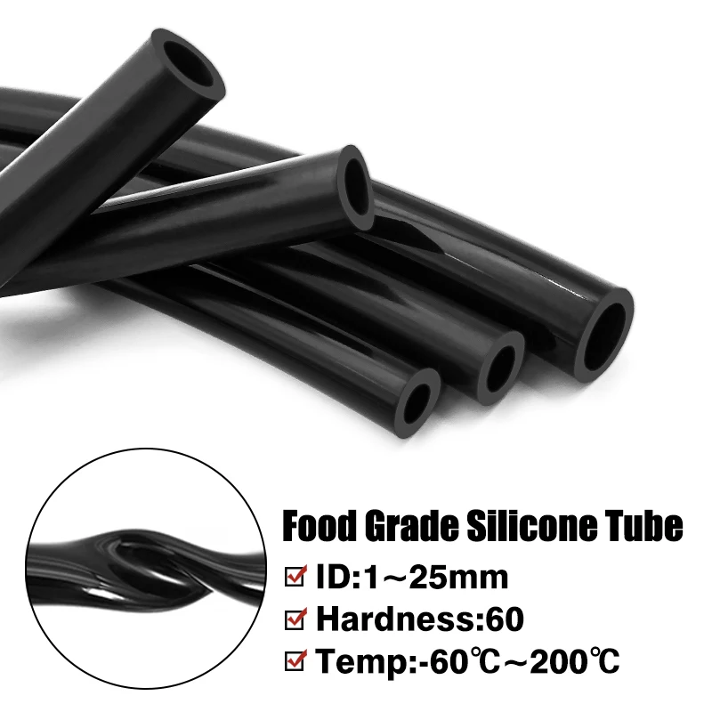 1Meter -60 ~ 200 Deg.C Heat Resistant ID 2 ~ 19 mm Black Flexible Silicone Gel Tube Aquarium Air Pump Soft Rubber Silicone Hoses