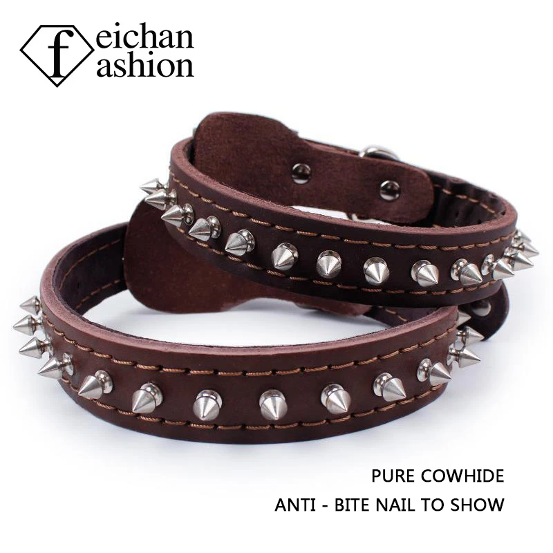 Feichanashion leather rivet dog collar, medium and large size dog, German animal, Peter Dubinf bullfighting leather, anti-seize