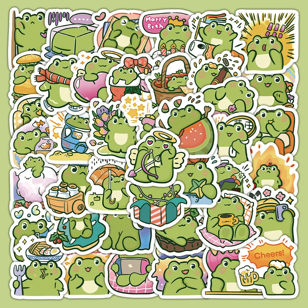 50/100Pcs INS Novelty Cartoon Kawaii Cute Frog Stickers PVC Waterproof Stickers Decals For Kids Boys Girls Toys Gifts