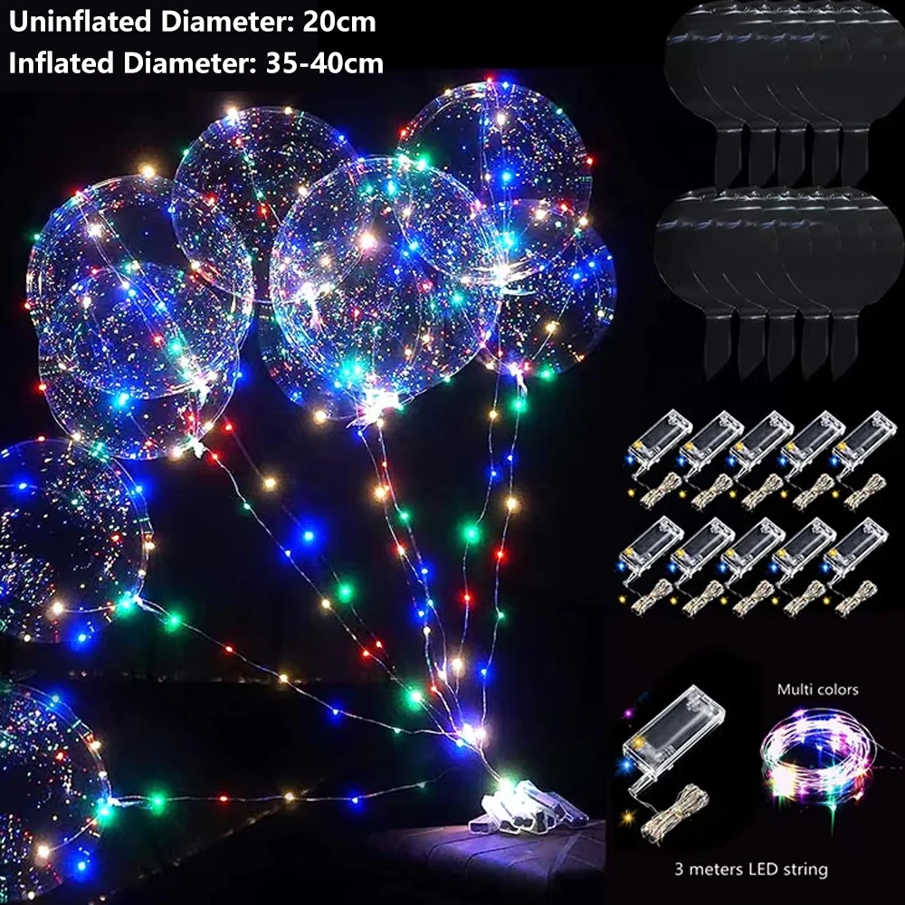 Palloncini Bobo luminosi a LED da 10 pezzi con stringa luminosa gonfiata Palloncino trasparente da 35-40 cm con luce calda o colorata per forniture per feste